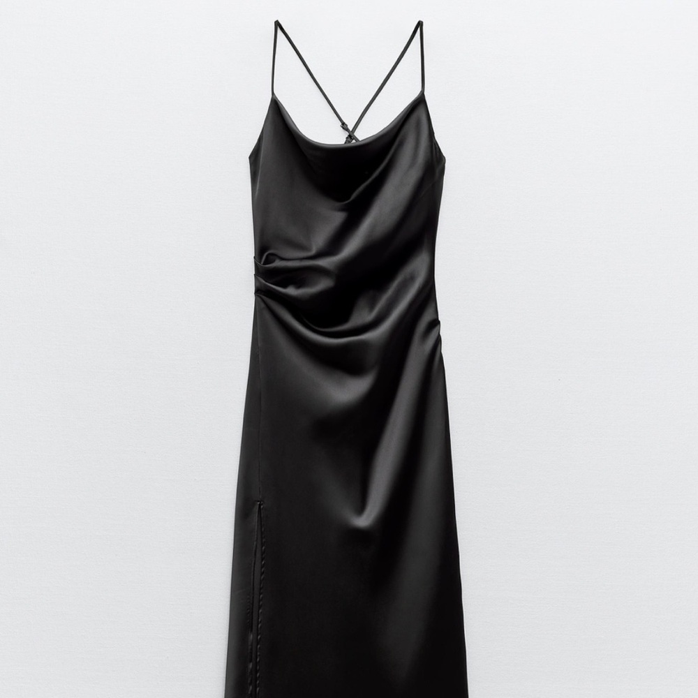 Zara Satin Effect Draped Midi Dress